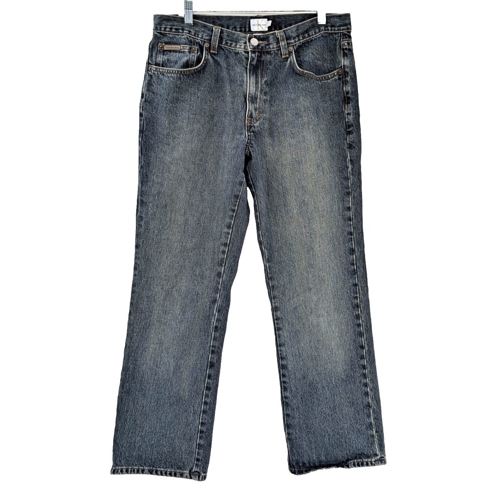 Calvin Klein Straight Leg Dark Blue/Brown Wash Denim Jeans Size 12 32"x29"